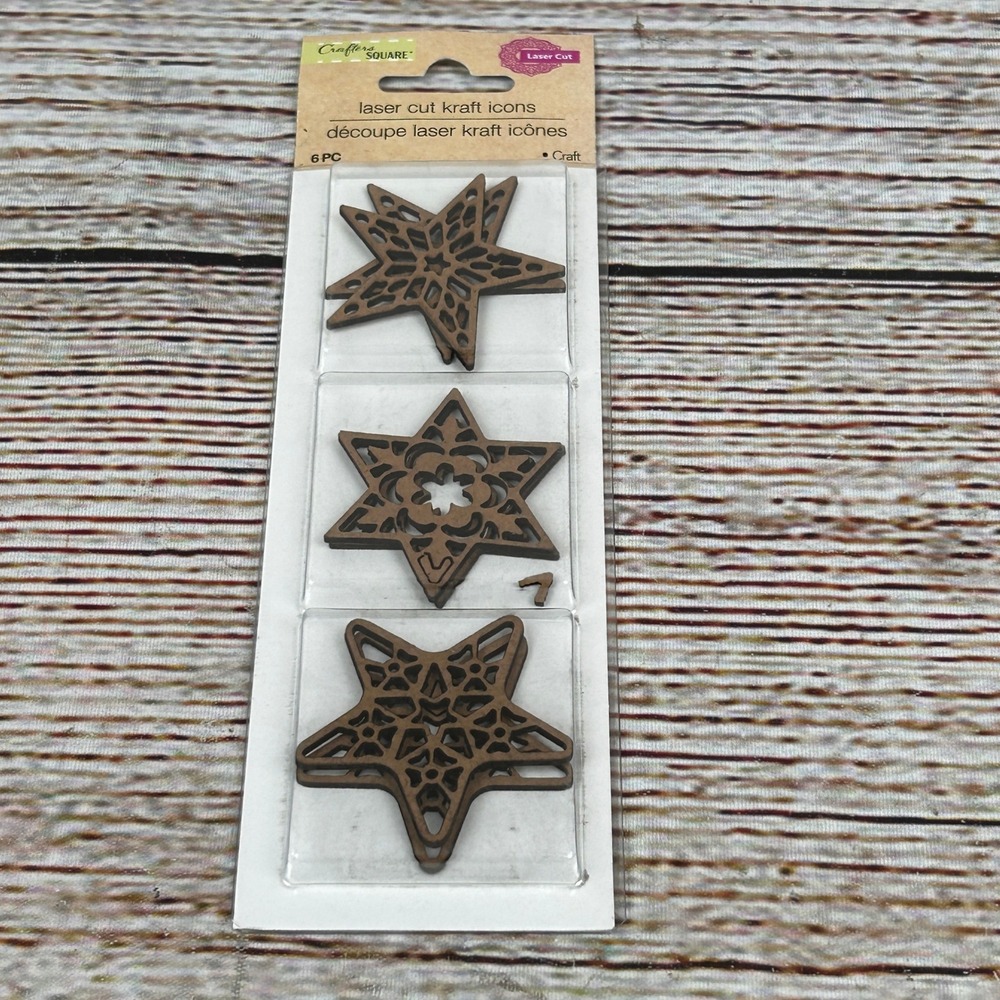 Crafters Square Laser Cut Kraft Icons Wood Star Embellishments 6pc 307316-2109